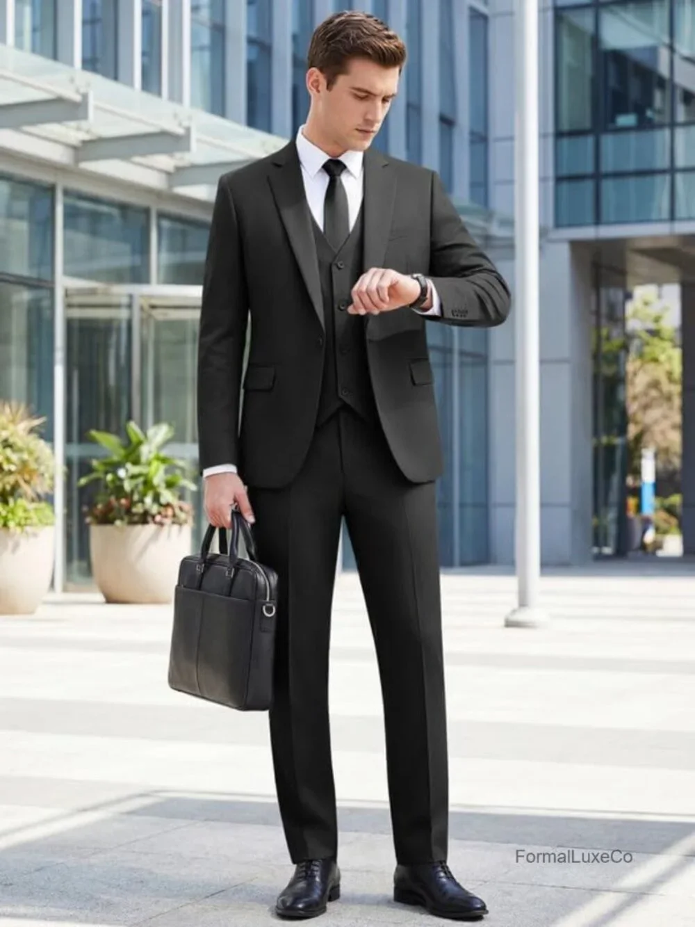 Men's 3-Piece Suit Slim Fit Business Wedding Formal Blazer Vest Pants Set